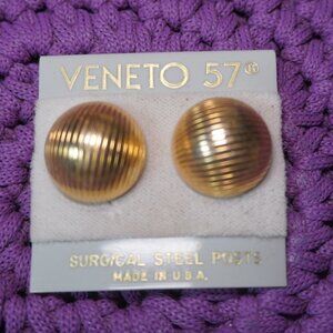 Veneto 57 Womens Gold Surgical Steel Vintage Circular Ribbed Earrings